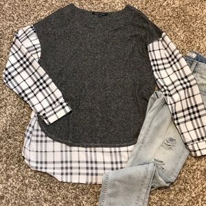Sweet Rain Plaid Blouse Sweater